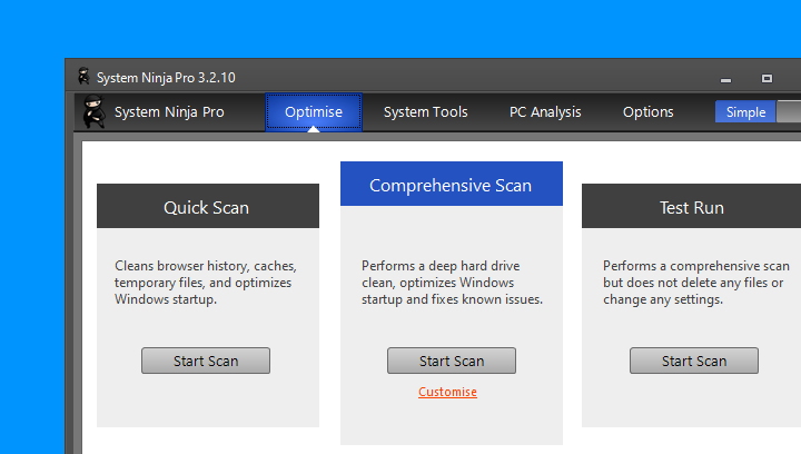 System Ninja: Free system optimization software for Windows PC